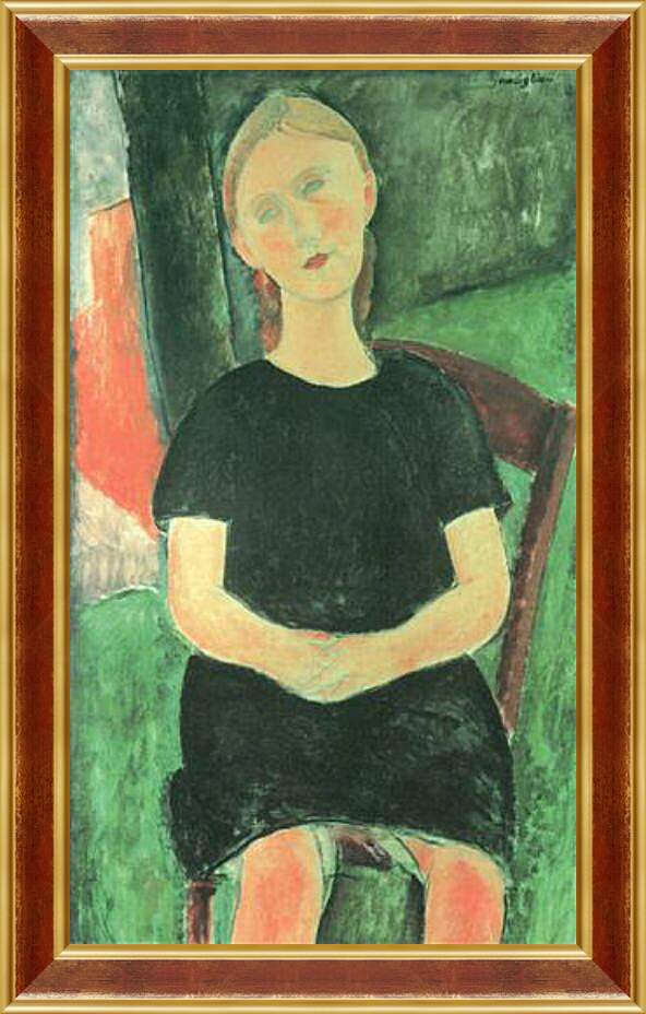 Картина в раме - Sitzendes Mädchen. Сидящая девушка. Амедео Модильяни