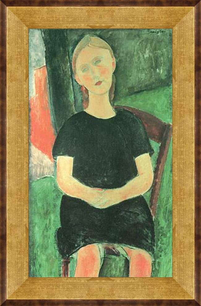 Картина в раме - Sitzendes Mädchen. Сидящая девушка. Амедео Модильяни