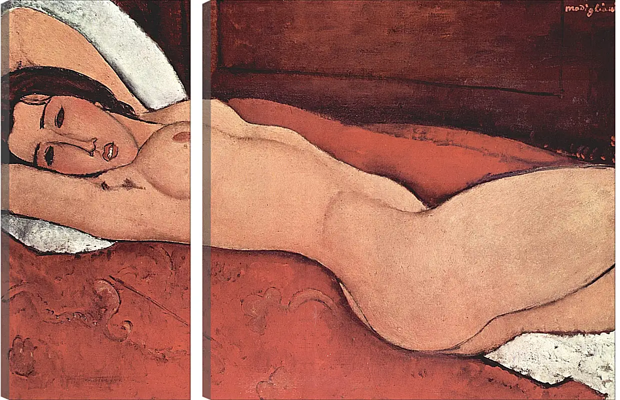 Модульная картина - Reclining Nude. Лежащая обнажённая 3. Амедео Модильяни