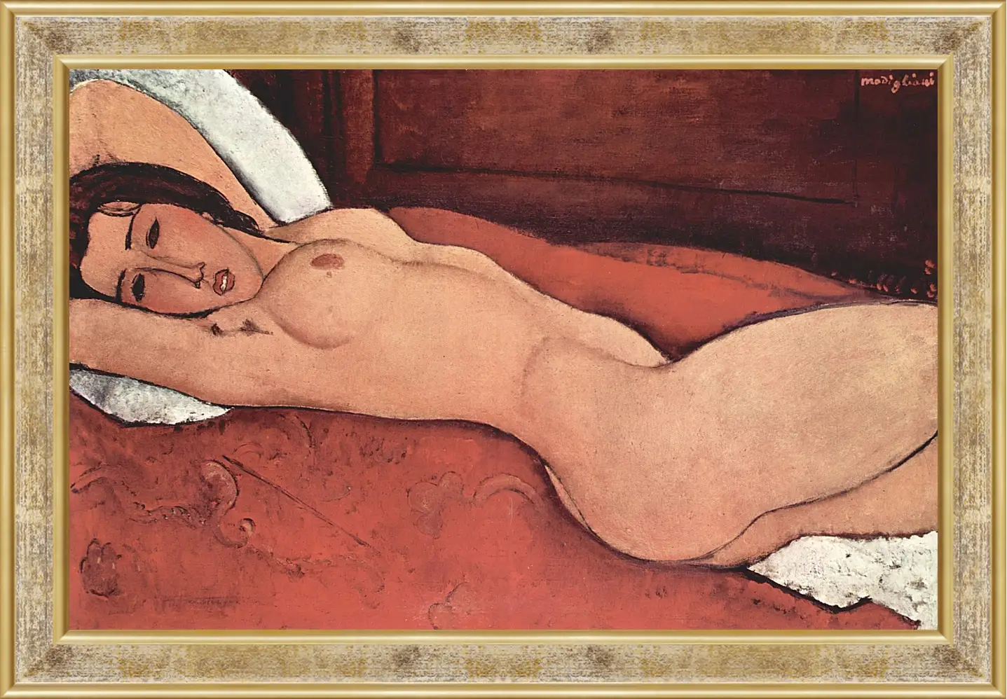 Картина в раме - Reclining Nude. Лежащая обнажённая 3. Амедео Модильяни