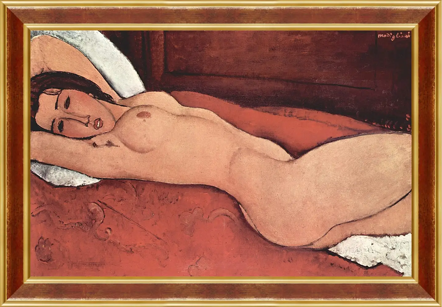 Картина в раме - Reclining Nude. Лежащая обнажённая 3. Амедео Модильяни