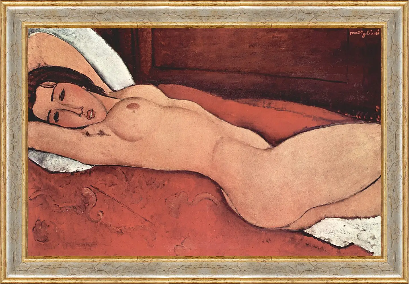 Картина в раме - Reclining Nude. Лежащая обнажённая 3. Амедео Модильяни