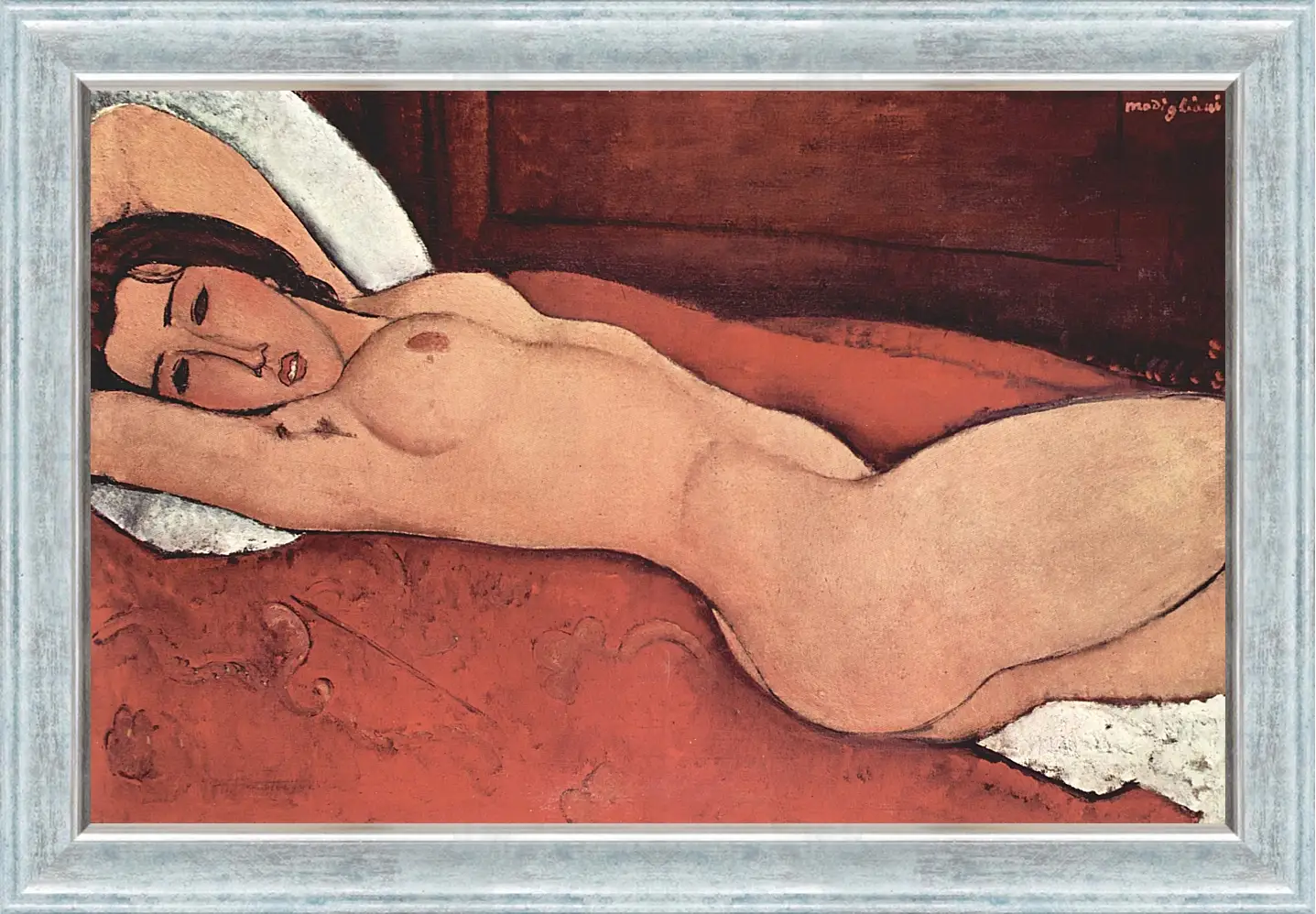 Картина в раме - Reclining Nude. Лежащая обнажённая 3. Амедео Модильяни