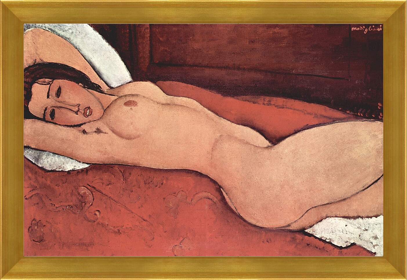 Картина в раме - Reclining Nude. Лежащая обнажённая 3. Амедео Модильяни
