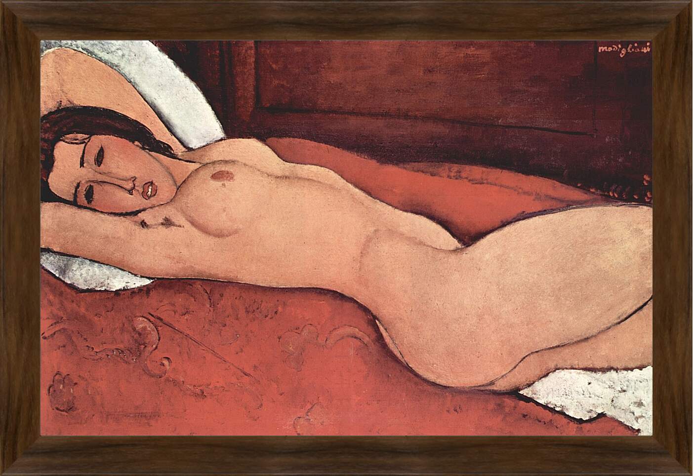 Картина в раме - Reclining Nude. Лежащая обнажённая 3. Амедео Модильяни