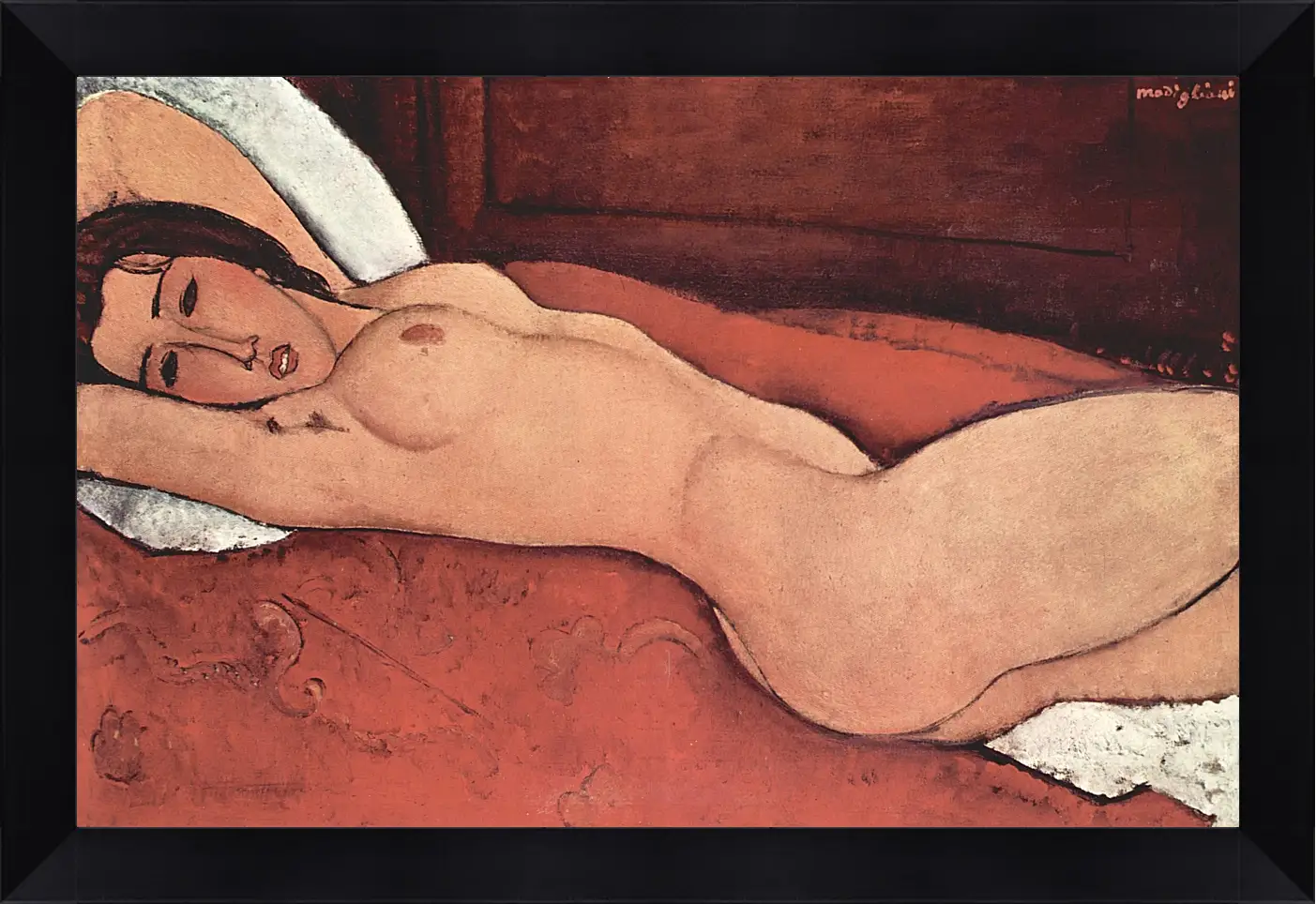 Картина в раме - Reclining Nude. Лежащая обнажённая 3. Амедео Модильяни