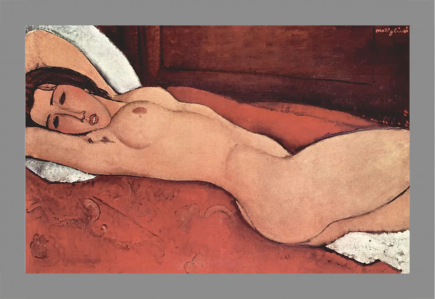 Картина в раме - Reclining Nude. Лежащая обнажённая 3. Амедео Модильяни