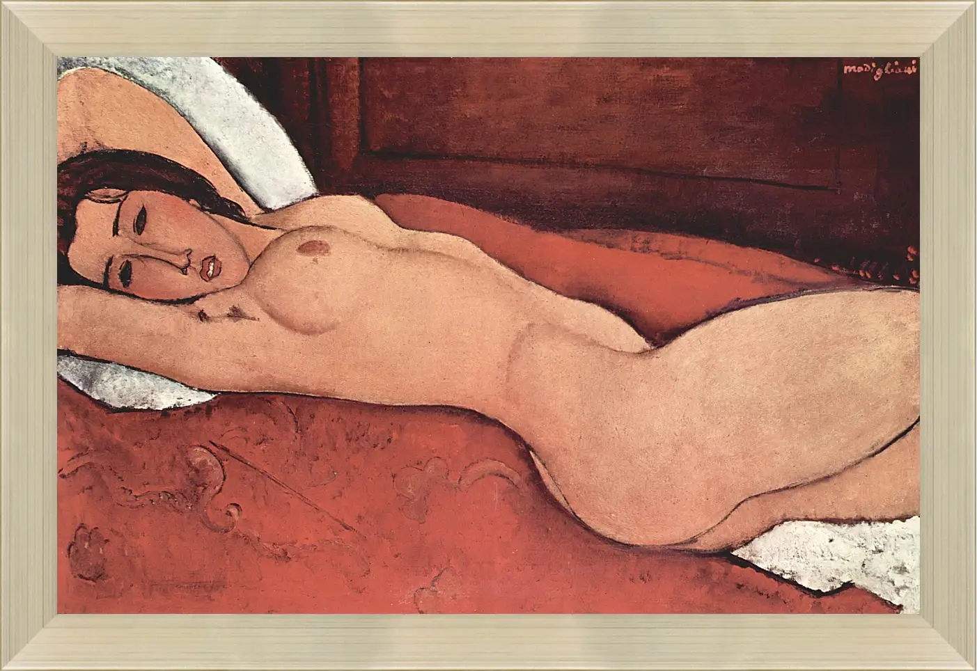 Картина в раме - Reclining Nude. Лежащая обнажённая 3. Амедео Модильяни