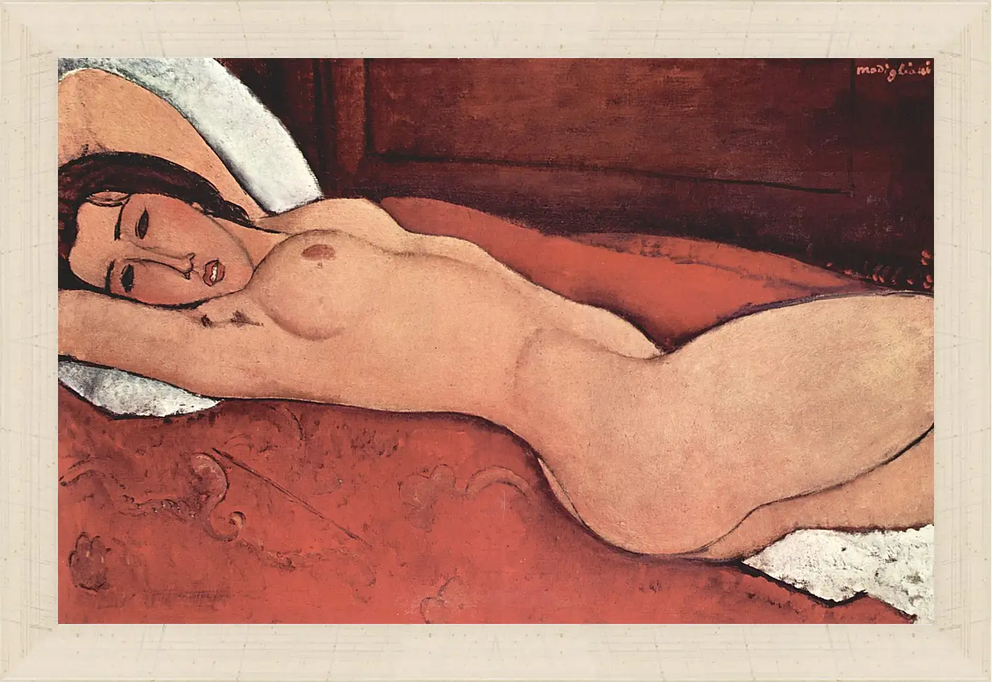 Картина в раме - Reclining Nude. Лежащая обнажённая 3. Амедео Модильяни