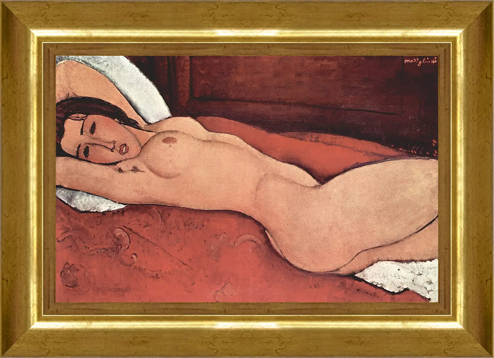 Картина в раме - Reclining Nude. Лежащая обнажённая 3. Амедео Модильяни