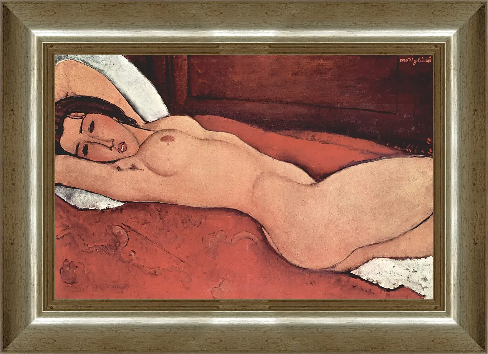 Картина в раме - Reclining Nude. Лежащая обнажённая 3. Амедео Модильяни