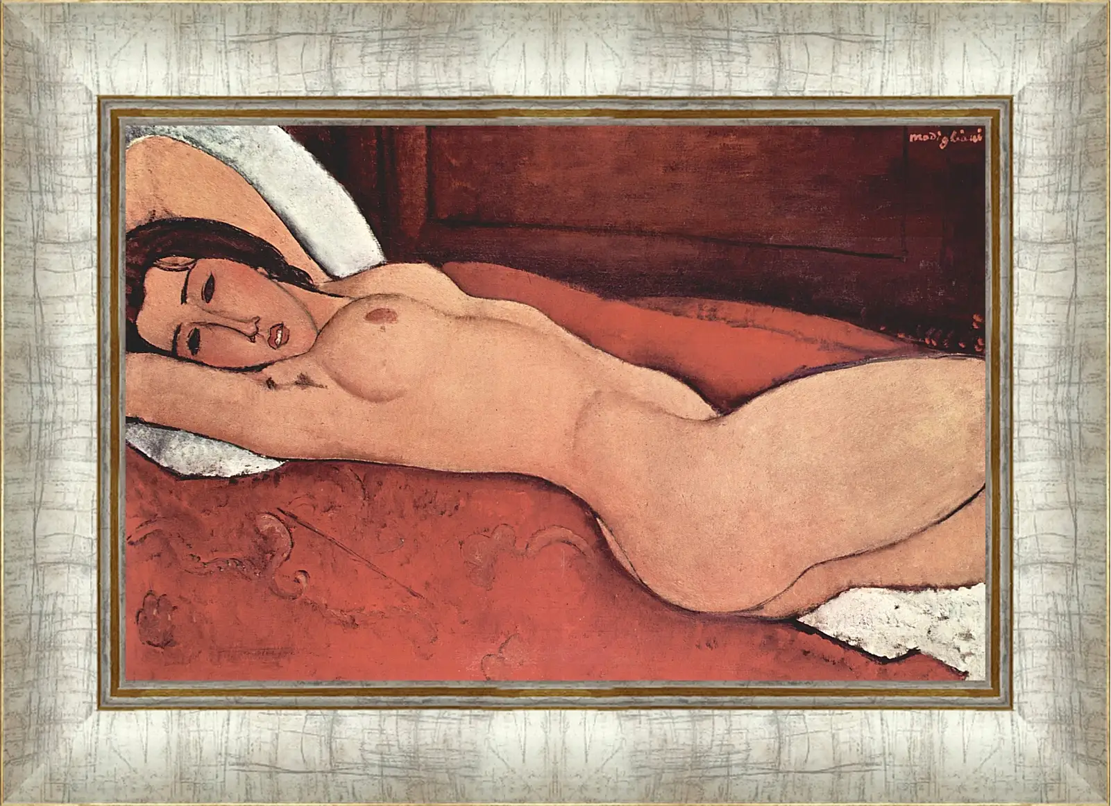 Картина в раме - Reclining Nude. Лежащая обнажённая 3. Амедео Модильяни