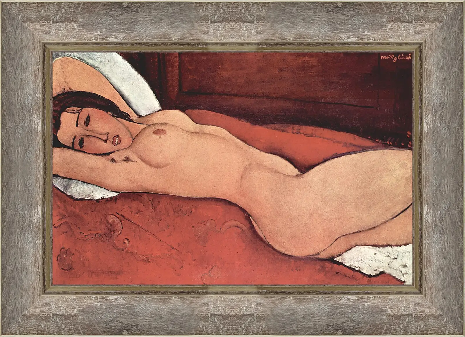 Картина в раме - Reclining Nude. Лежащая обнажённая 3. Амедео Модильяни