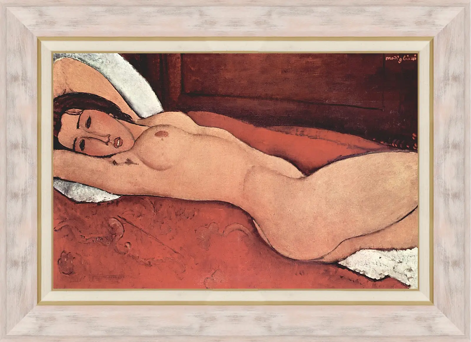 Картина в раме - Reclining Nude. Лежащая обнажённая 3. Амедео Модильяни