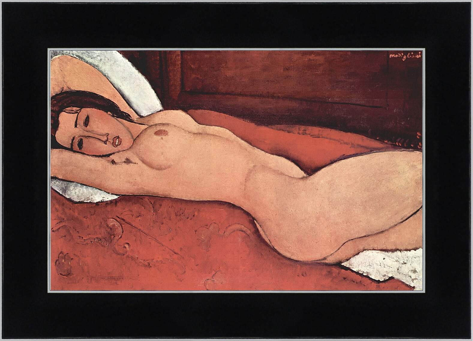 Картина в раме - Reclining Nude. Лежащая обнажённая 3. Амедео Модильяни