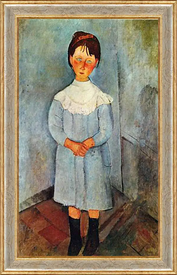 Картина в раме - Little girl in blue. Девочка в синем. Амедео Модильяни