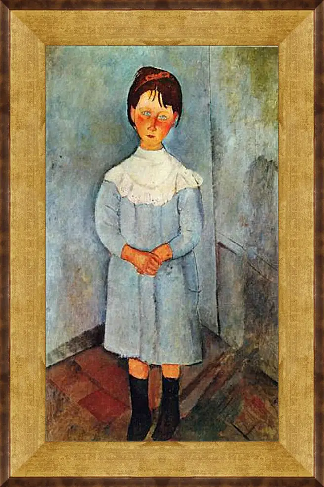 Картина в раме - Little girl in blue. Девочка в синем. Амедео Модильяни