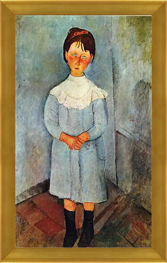 Картина в раме - Little girl in blue. Девочка в синем. Амедео Модильяни