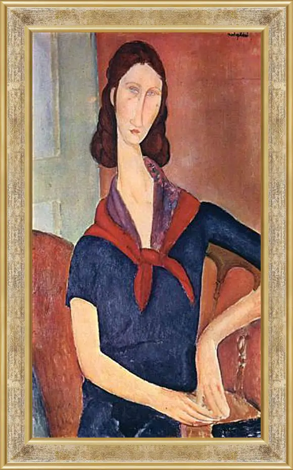 Картина в раме - Jeanne Hebuterne (with a scarf). Портрет Жанны Эбютерн. Амедео Модильяни