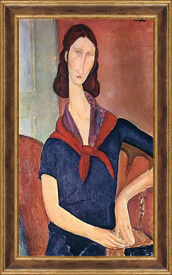 Картина в раме - Jeanne Hebuterne (with a scarf). Портрет Жанны Эбютерн. Амедео Модильяни