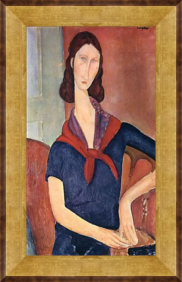 Картина в раме - Jeanne Hebuterne (with a scarf). Портрет Жанны Эбютерн. Амедео Модильяни