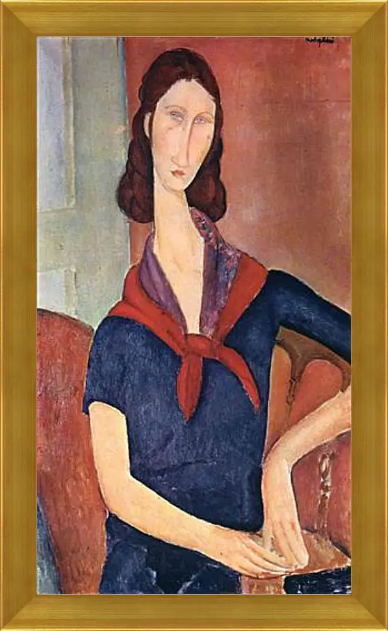 Картина в раме - Jeanne Hebuterne (with a scarf). Портрет Жанны Эбютерн. Амедео Модильяни