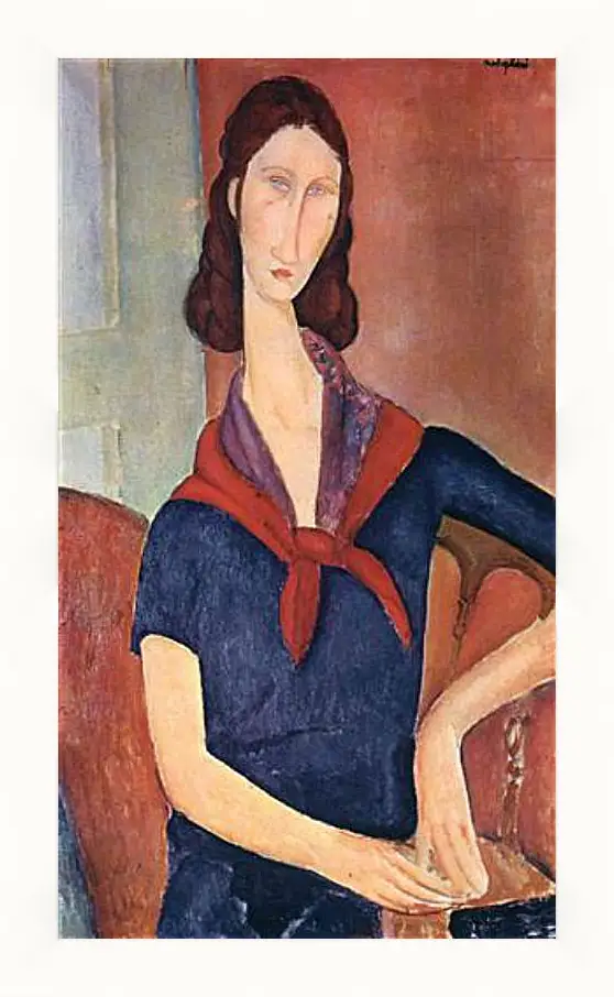 Картина в раме - Jeanne Hebuterne (with a scarf). Портрет Жанны Эбютерн. Амедео Модильяни