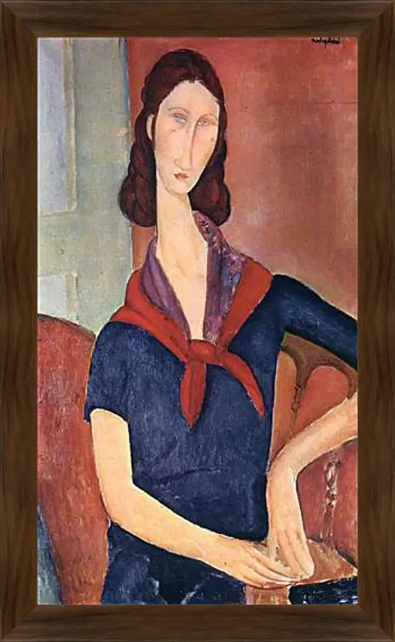 Картина в раме - Jeanne Hebuterne (with a scarf). Портрет Жанны Эбютерн. Амедео Модильяни