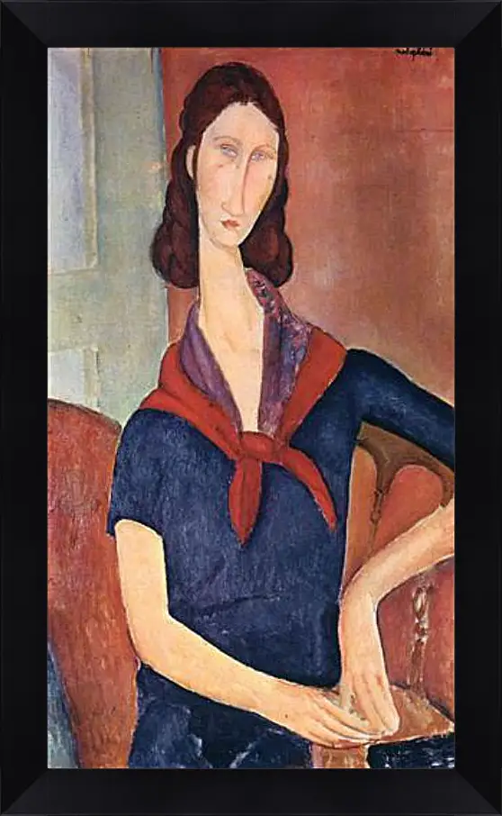 Картина в раме - Jeanne Hebuterne (with a scarf). Портрет Жанны Эбютерн. Амедео Модильяни