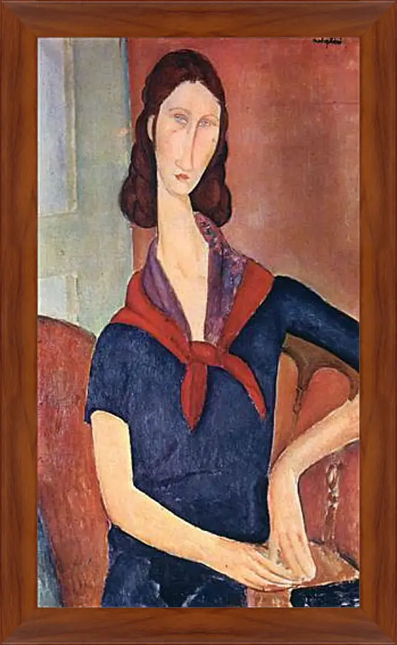 Картина в раме - Jeanne Hebuterne (with a scarf). Портрет Жанны Эбютерн. Амедео Модильяни