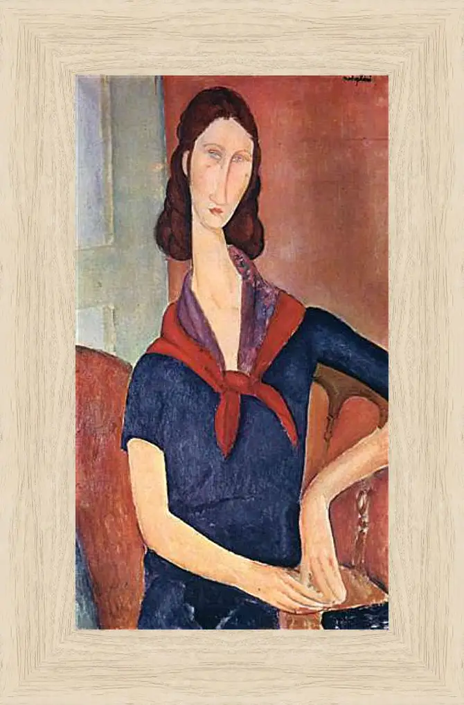 Картина в раме - Jeanne Hebuterne (with a scarf). Портрет Жанны Эбютерн. Амедео Модильяни