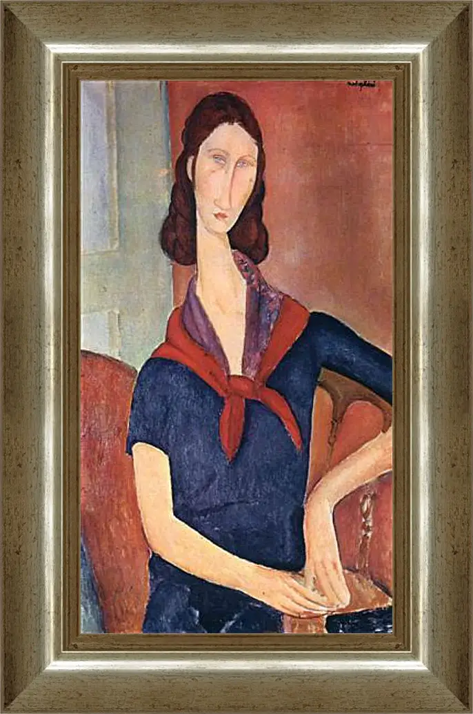 Картина в раме - Jeanne Hebuterne (with a scarf). Портрет Жанны Эбютерн. Амедео Модильяни