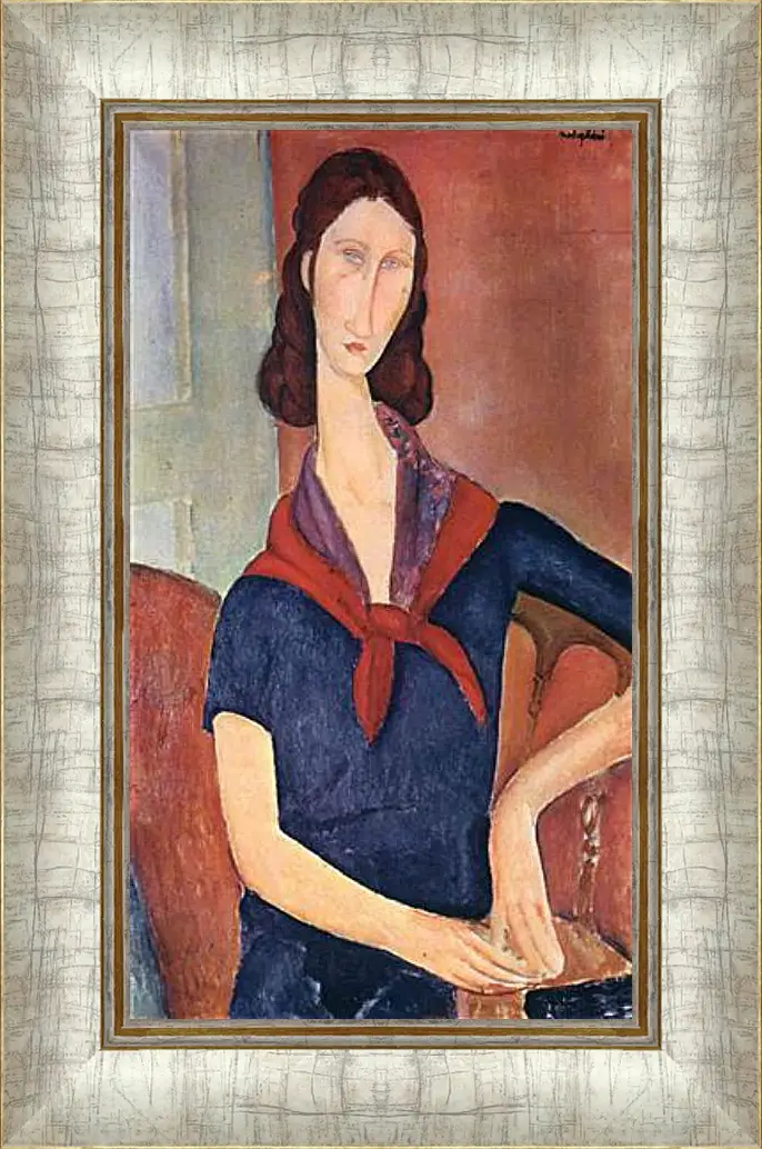 Картина в раме - Jeanne Hebuterne (with a scarf). Портрет Жанны Эбютерн. Амедео Модильяни