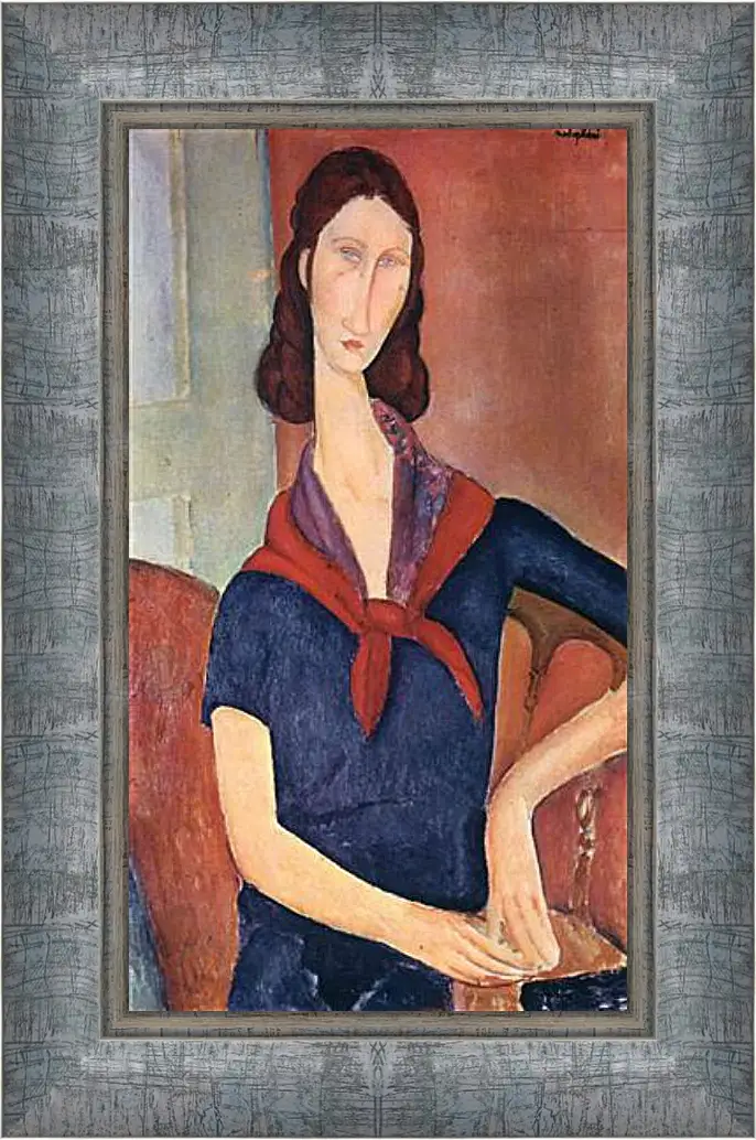 Картина в раме - Jeanne Hebuterne (with a scarf). Портрет Жанны Эбютерн. Амедео Модильяни