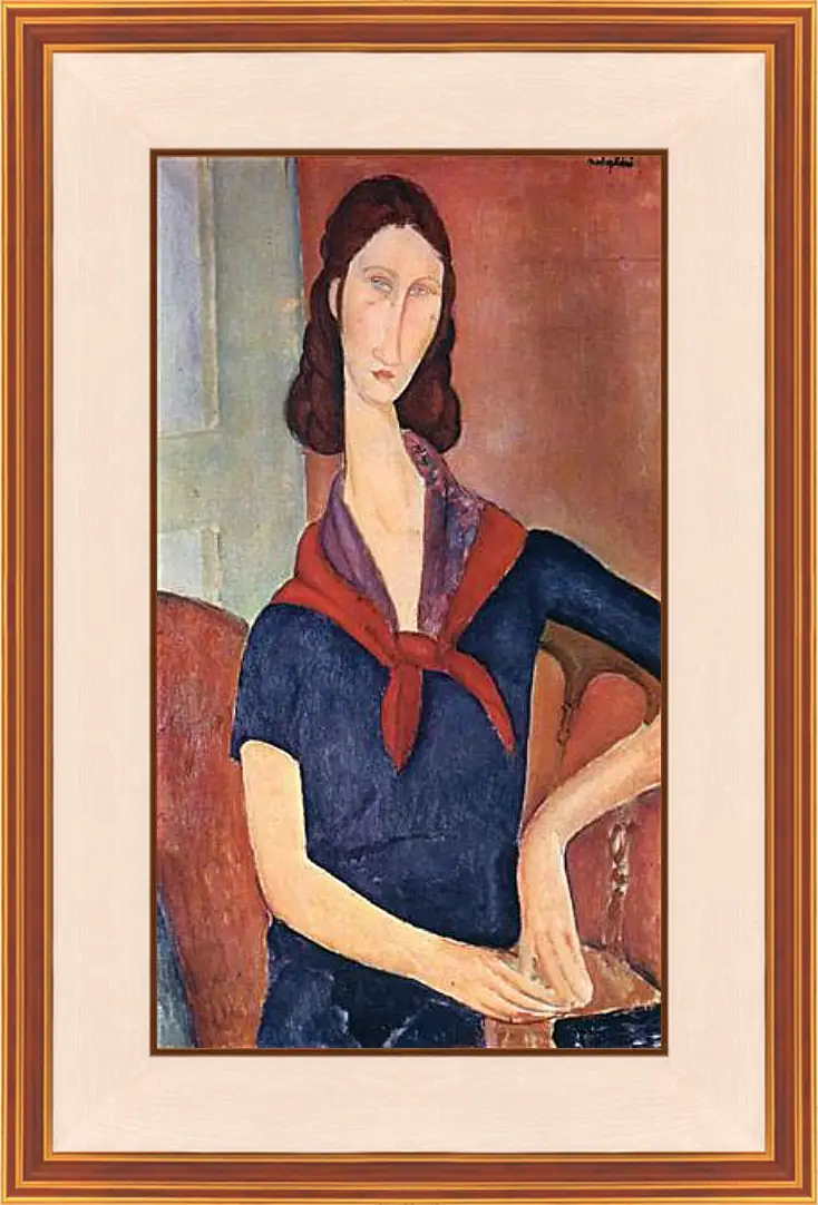 Картина в раме - Jeanne Hebuterne (with a scarf). Портрет Жанны Эбютерн. Амедео Модильяни