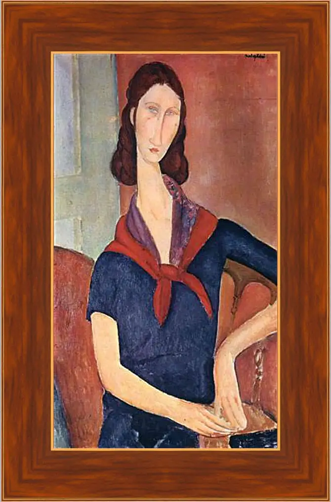 Картина в раме - Jeanne Hebuterne (with a scarf). Портрет Жанны Эбютерн. Амедео Модильяни