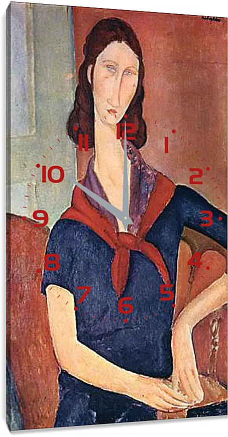 Часы картина - Jeanne Hebuterne (with a scarf). Портрет Жанны Эбютерн. Амедео Модильяни