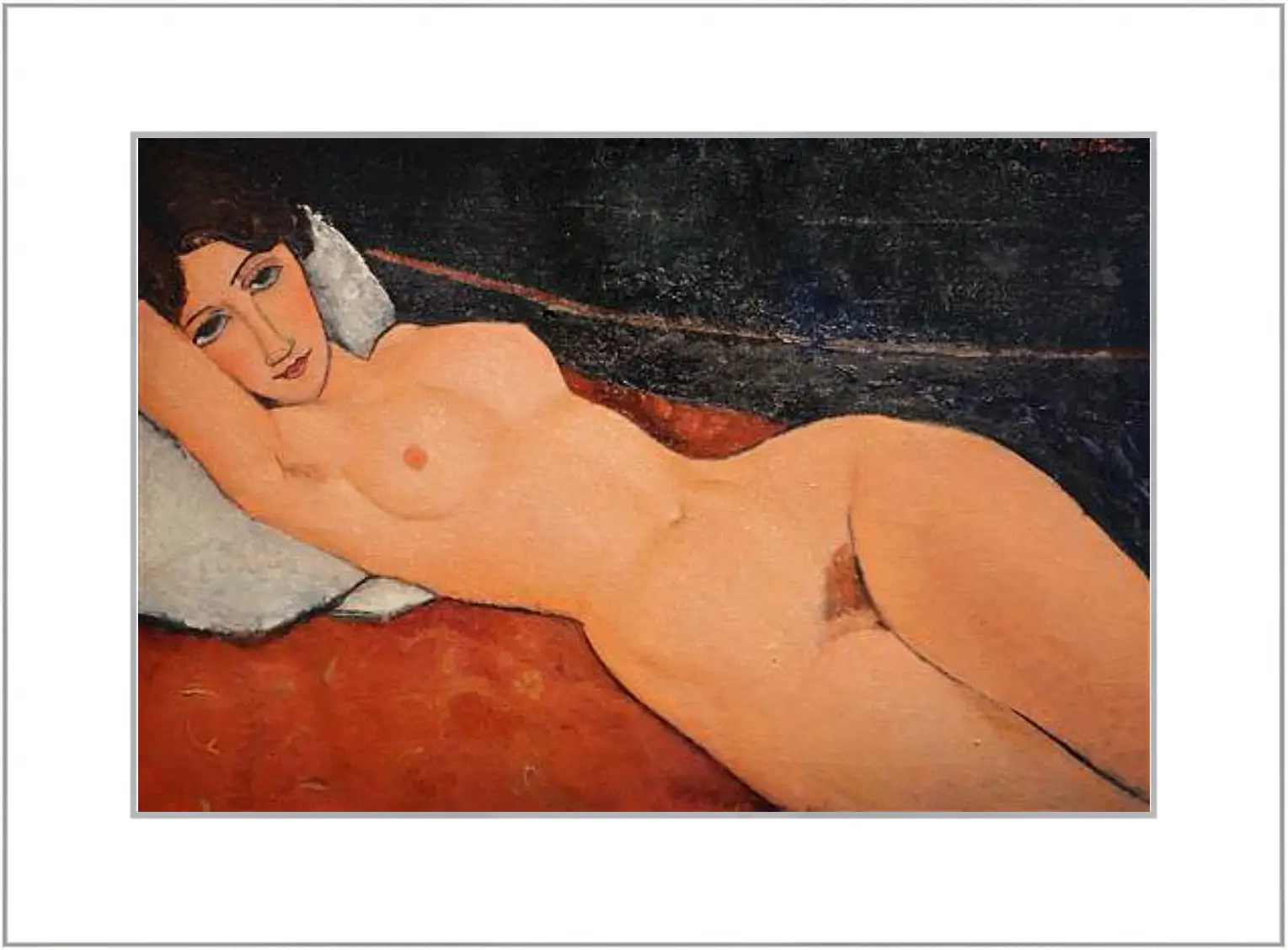 Картина в раме - Nu au coussin blanc. Обнаженная на белой подушке. Амедео Модильяни