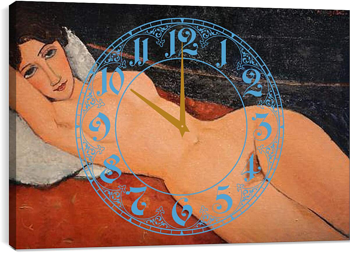 Часы картина - Nu au coussin blanc. Обнаженная на белой подушке. Амедео Модильяни
