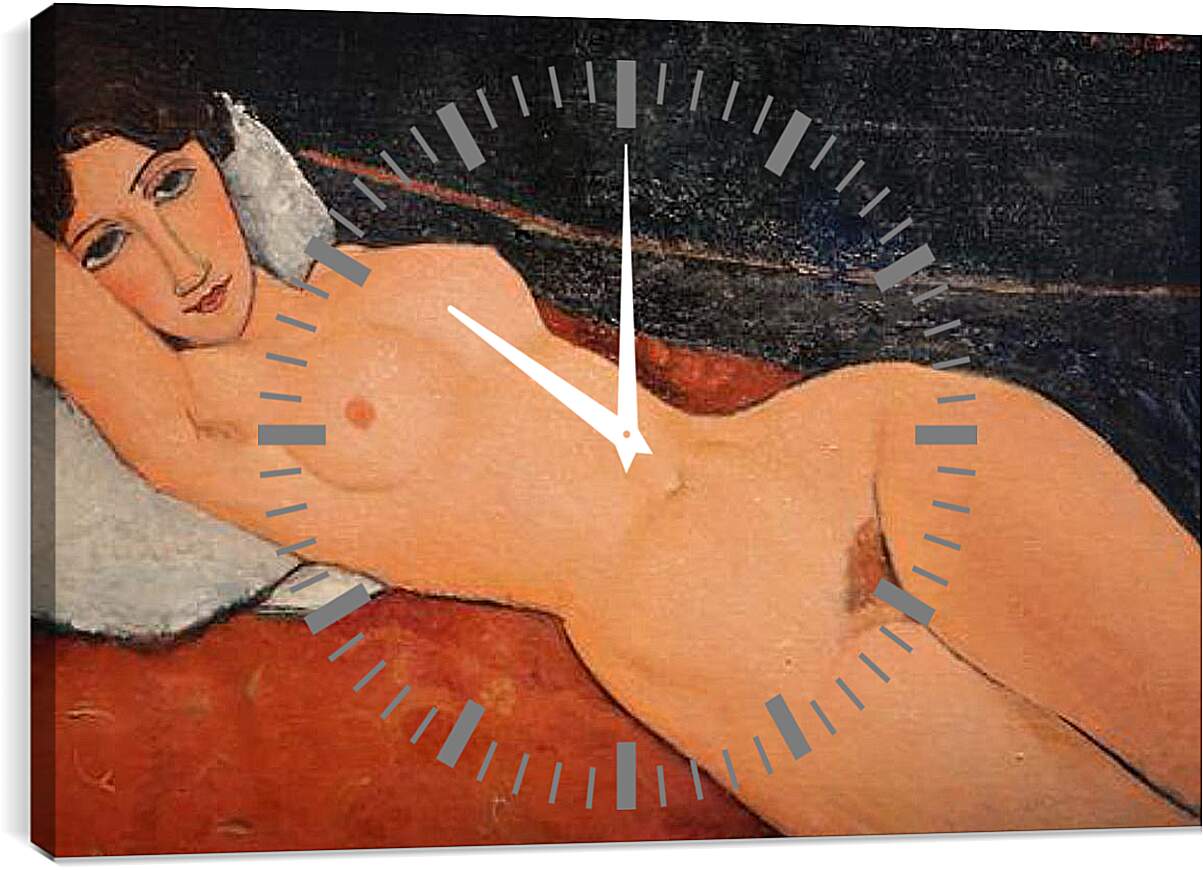 Часы картина - Nu au coussin blanc. Обнаженная на белой подушке. Амедео Модильяни