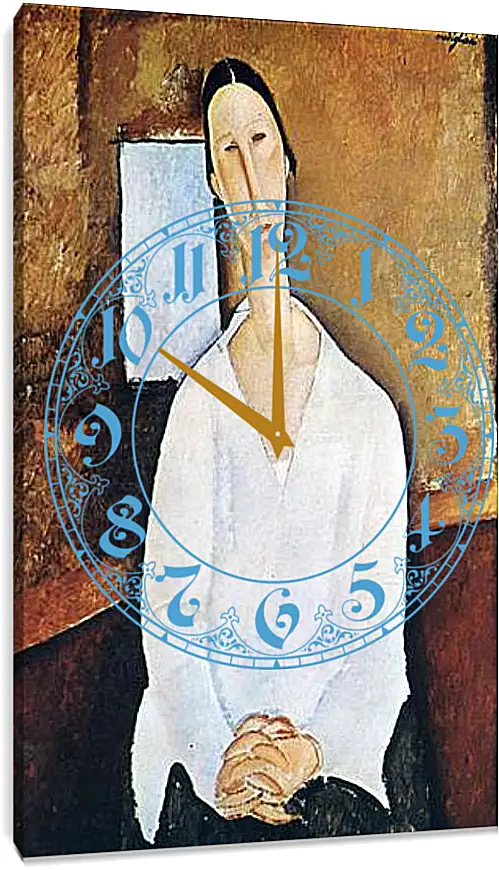 Часы картина - Madame Zborowska with clasped hands. Мадам Зборовская со сложенными руками. Амедео Модильяни