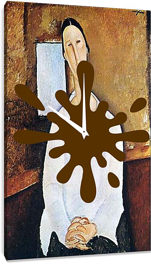 Часы картина - Madame Zborowska with clasped hands. Мадам Зборовская со сложенными руками. Амедео Модильяни