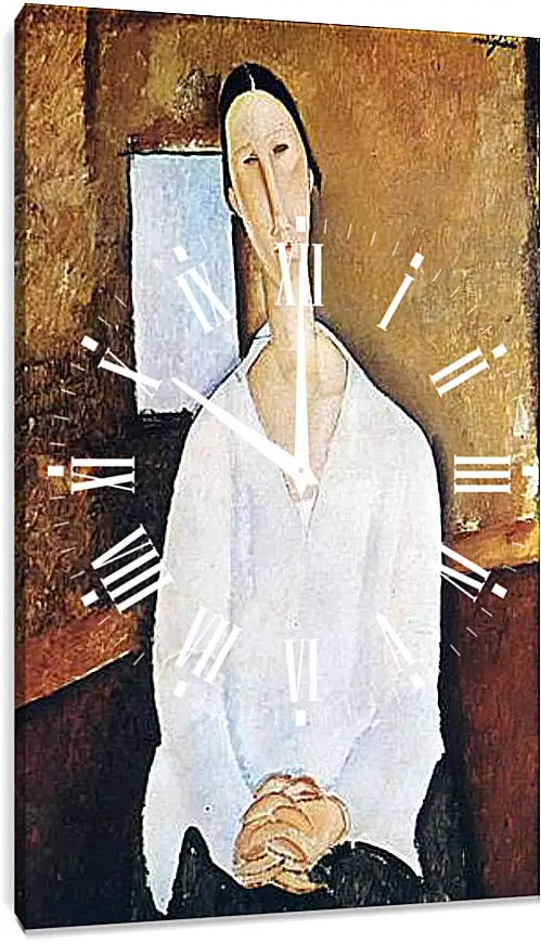 Часы картина - Madame Zborowska with clasped hands. Мадам Зборовская со сложенными руками. Амедео Модильяни