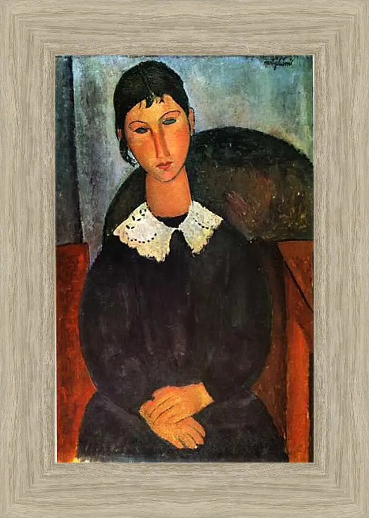 Картина в раме - Elvira with a white collar. Эльвира. Портрет девушки с белом воротничком. Амедео Модильяни