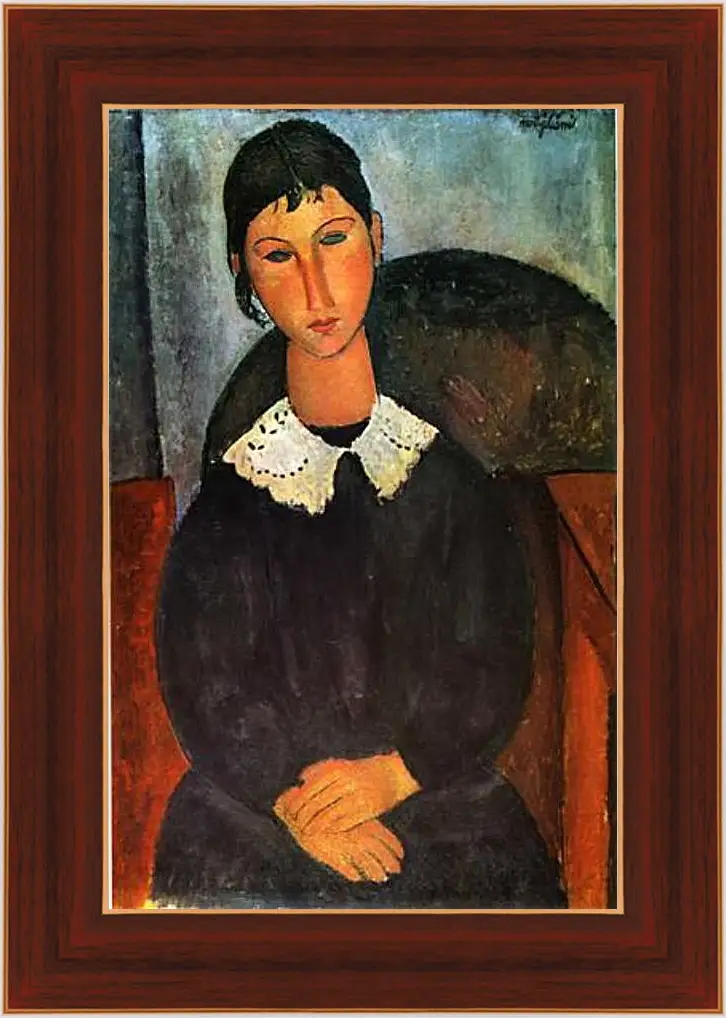 Картина в раме - Elvira with a white collar. Эльвира. Портрет девушки с белом воротничком. Амедео Модильяни