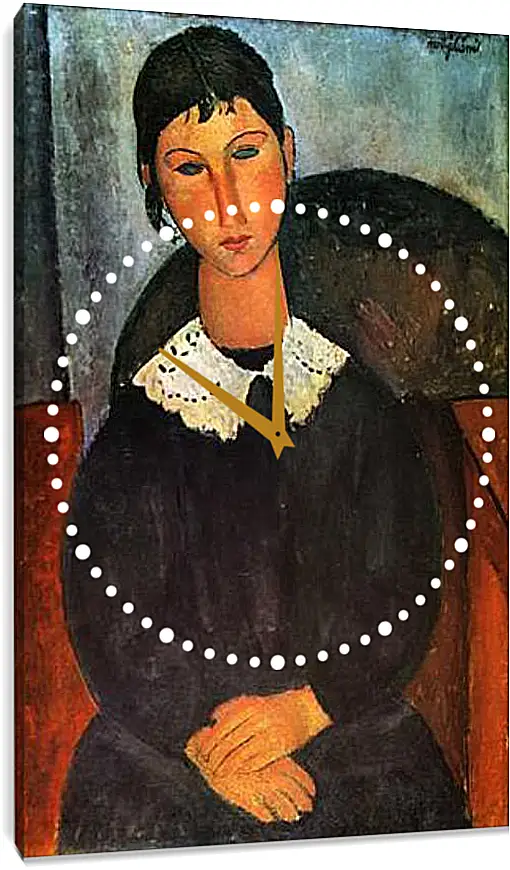 Часы картина - Elvira with a white collar. Эльвира. Портрет девушки с белом воротничком. Амедео Модильяни