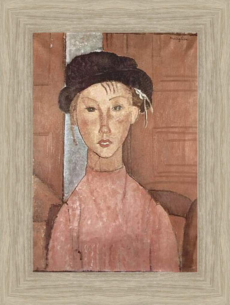 Картина в раме - Madchen mit Hut. Девушка в шляпе. Амедео Модильяни