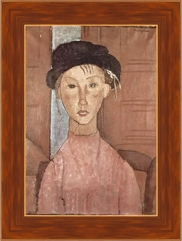 Картина в раме - Madchen mit Hut. Девушка в шляпе. Амедео Модильяни
