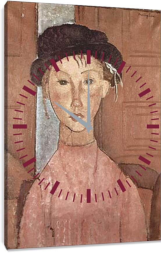 Часы картина - Madchen mit Hut. Девушка в шляпе. Амедео Модильяни