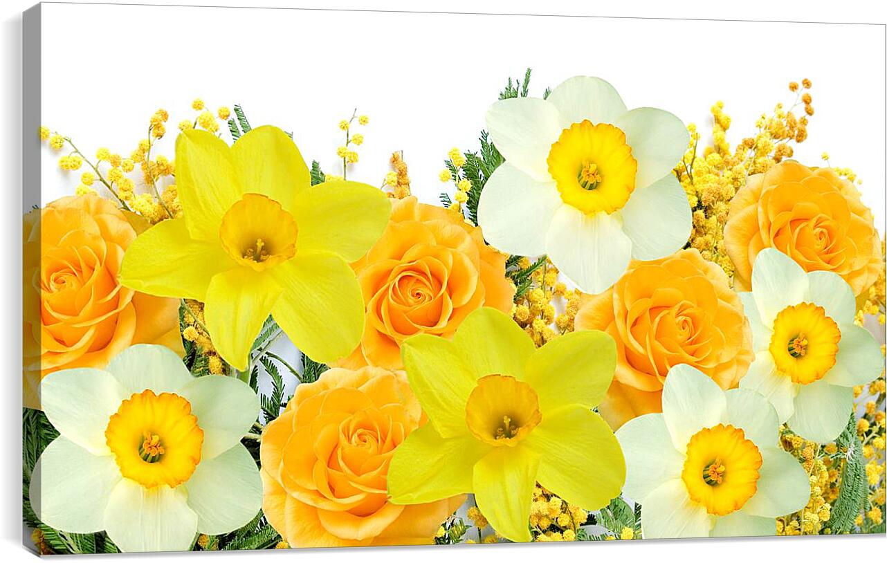 Постер и плакат - Нарциссы и желтые розы